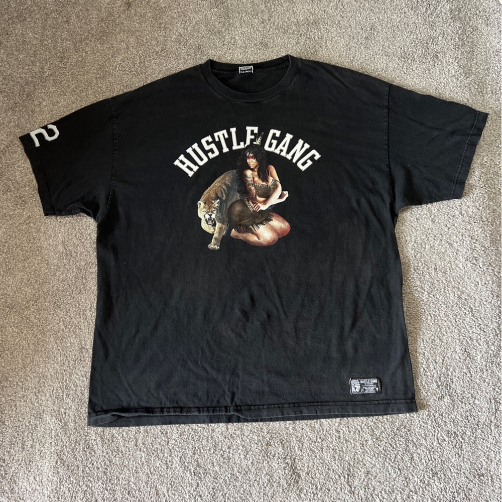 Hustle‎ gang shirt mens 2XL XXL black white 32 cougars hip hop streetwear